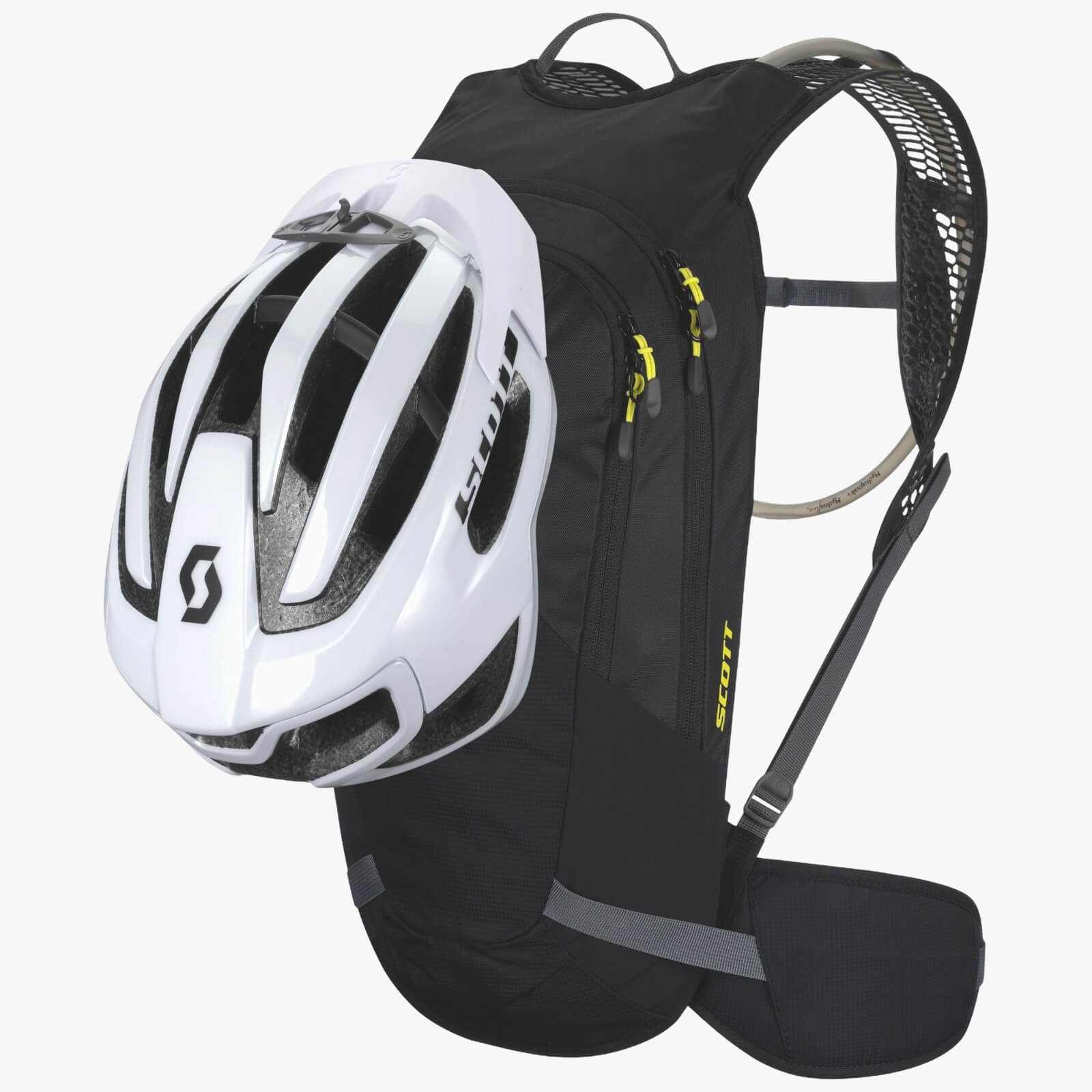capacete preso na mochila de hisdratação de para ciclismo da scott